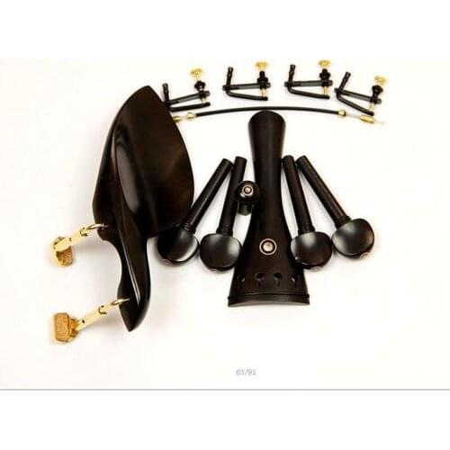 1 Set New Ebony Wood 4/4 Violin Parts Chinrest Golden Clamps Endpin Black Tuners
