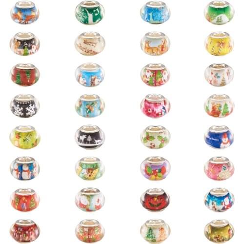 128pcs/Set Resin European Beads Christmas Large Hole Rondelle Spacer Beads Fit DIY Jewelry Making Bracelet Bangles Necklace