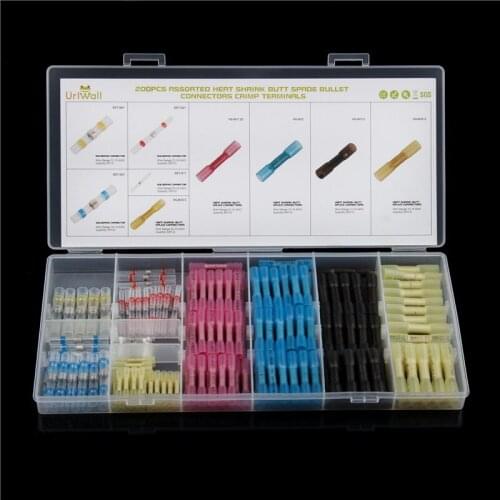 200PCS Waterproof Cable Sleeve Heat Shrink Tube Connector Thickening Butt Electrical Wire Cable Crimp Connector Terminator Kit