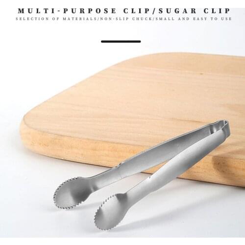 4pcs Food Tongs Stainless Steel Bread Clips Fruit Ice Cube Sawtooth U Barbecue Tongs Portable Food Tongs Cake Grill Tools