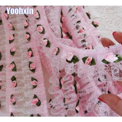 5CM Wide New Embroidery white 3D flower lace fabric trim ribbon DIY sewing applique collar dress craft wedding guipure supply
