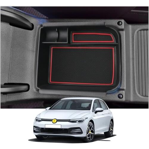 RUIYA Car Armrest Box Storage For Golf MK8 2020 Vehicle Central Control Container Auto Interior Organizer Accessories Black Red