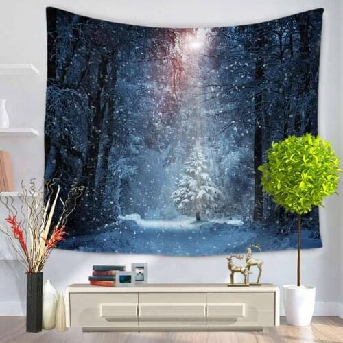 Home Decorative Wall Hanging Carpet Tapestry 130x150cm Rectangle Bedspread universe Stars Forest Snow Pattern GT1107