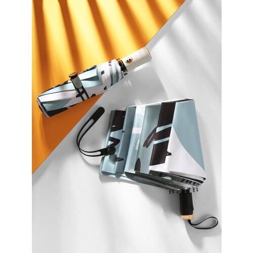 Fasanu Umbrella Male Fully Automatic Sunscreen Umbrella Female Sunsg Black Rubber Double Umbrella for Rain and Sunshine