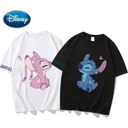 Disney T-Shirt Stitch Angel Cartoon Print Couples Unisex Women T-Shirt Short Sleeve Tee O-Neck Casual Streetwear Tops 10 Colors