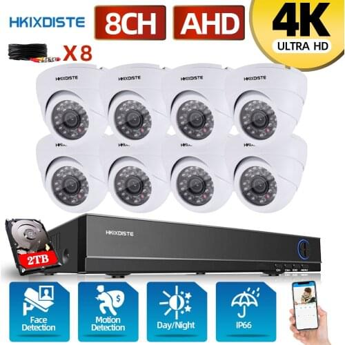 H.265+ 8Ch 4K DVR CCTV Surveillance Security Camera System 8CH 8MP AHD Kit Outdoor IP66 Waterproof Night Vision Dome Cameras