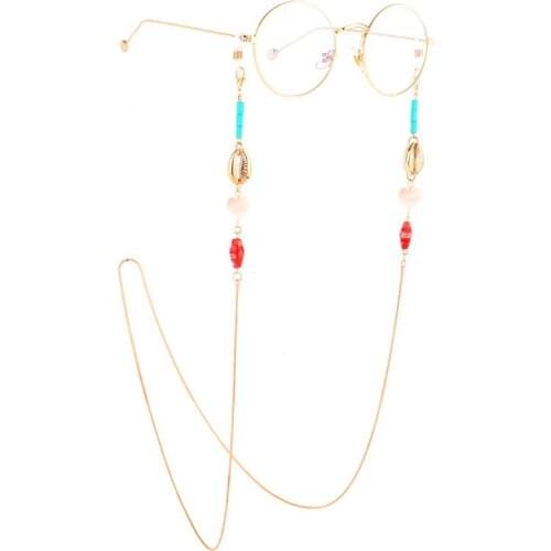 JGL0061 2020 new design Handmade Metal Flower drop glasses chain Snake Chain natural shell Fashion Glasses Rope Gold lady charm