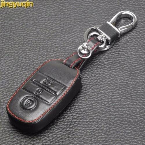 Jingyuqin 3 Buttons Car Leather Key Cover Case Bag Wallets Key Ring For Kia Rio Sorento Cerato K3 Forte Rio5 Optima Smart
