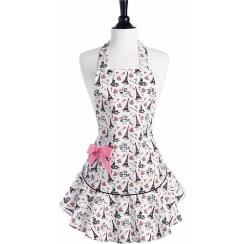 JS Parisian Toile Tower Retro Kitchen Salon Waitress Apron Women Avental de Cozinha Divertido Tablier Cuisine Pinafore Apron