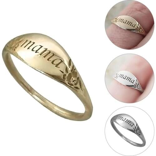Gold Mama Rings for Thanksgiving Mothers Day Gift mama Letter Flower Statement Ring Woman Finger Jewelry Mother Mom Rings