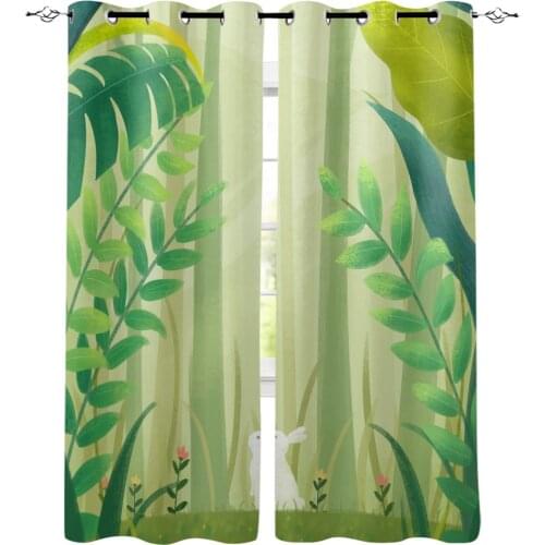 Forest Plant Rabbit Window Curtains LivingRoom Kitchen Curtains Left and Right Biparting Open