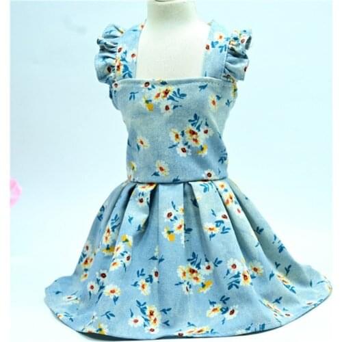 Summer Denim Daisy Sling Dog Dress For Small Dogs Chihuahua Floral Dresses Skirt Autumn Puppy Cat Princess Clothes
