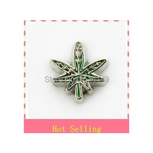 Hot selling green maple leaf floating charms living glass floating memory locket wholesale