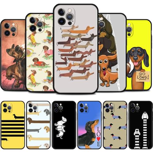 Cute cartoon Dachshund dog Cell Phone Case for iPhone 11 Pro 12 Mini XR X 7 8 6 6S Plus XS Max 5 5S SE 2020 Mobile Phones Cover