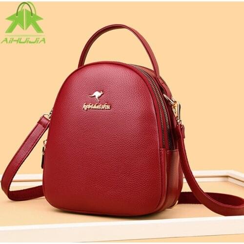 Fashion Multifunction Small Backpack Womens Pure Color Shoulder Messenger Bag New High Quality Pu Leather Travel Women Handbag