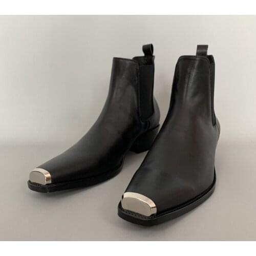 Slip On Men Boots Genuine Leather Square Toe Shoes Black Fashion Mens Boots Shoes 19#20/20d50