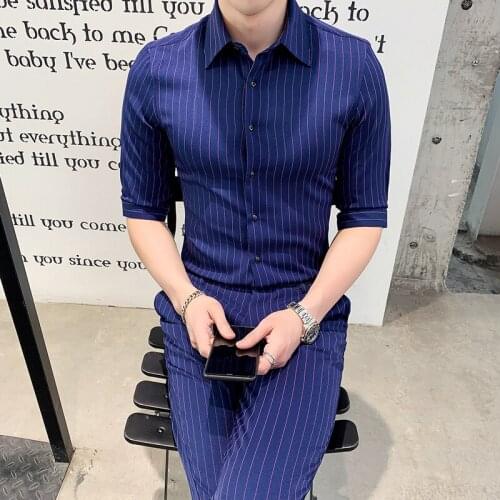British Style Men With Pants Club Terno 2020 Summer Single-breasted White Stripe Suits Mens Dress Slim Fit