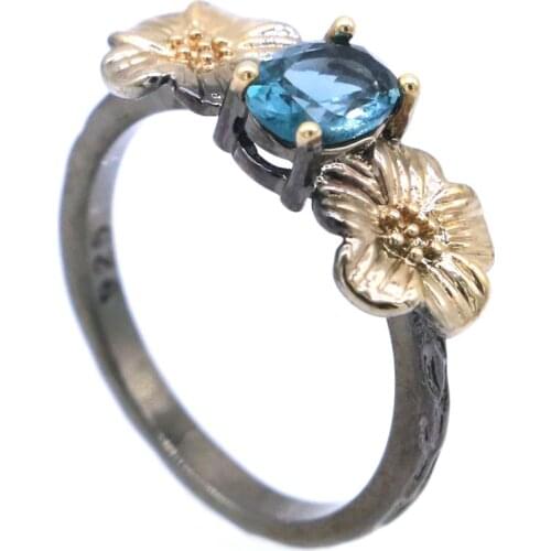 29x26mm New Statement 11g Neo-Gothic Flowers Green Peridot Black Gold 925 Sterling Silver Rings Punk Style