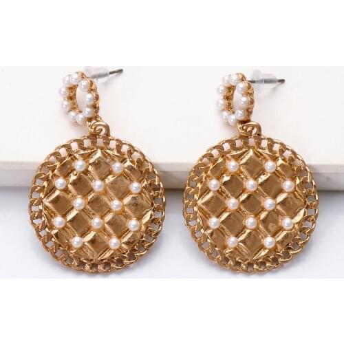 Wholesale Boho Gothic Earrings Za Pearl Alloy Hanging Dangle Emo Statement Earrings Women Fashion Jewelry Geometric Pendant