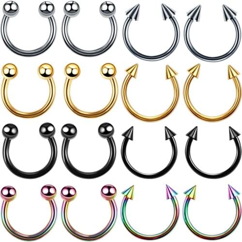 1Pc 4*10mm Nostril Piercing Horseshoe Stainless Steel Nose Studs Hoop Ring Lip Rings Cartilage Earrings Body Piercing Jewelry