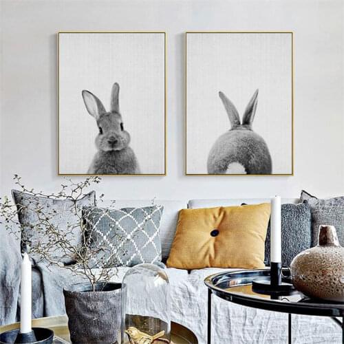 Black and White Animal Poster Nordic Modern Simple Animal Cute Rabbit Living Room Porch Decorative Painting Wall Picture cuadros