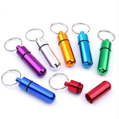 Portable Pill Bottle Waterproof Aluminum Alloy Pill Box Case Cache Drug Holder Container Keychain Medicine Box Bottle Easy Carry