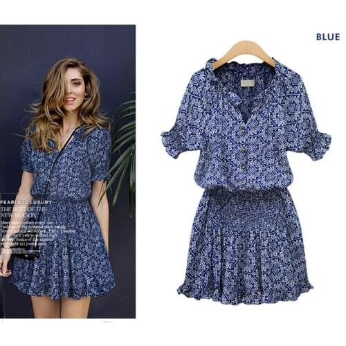 Casual Short Dress Floral Print Chiffon Beach Dress For Women Puff Sleeve Elastic Waist Boho Mini Dress Party Vacation Sundress