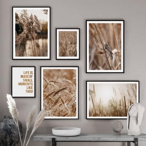 Natural scenery wheat Reed Leaf bird Quote Wall Art Canvas Painting Nordic Posters And Print Wall Pictures For Living Room Decor