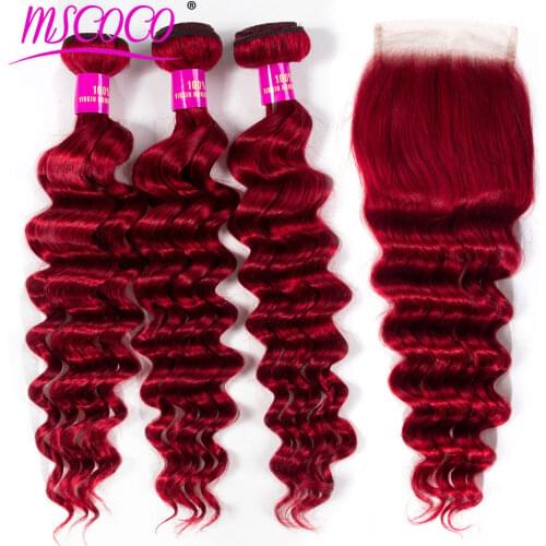 Red Ombre Loose Deep Wave Bundles With Closure Brazilian Hair Weave Bundles With Closure Ombre 100 Human Hair Weave