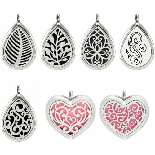 Drop shipping water drop/heart Aromatherapy locket 316L Stainless Steel diffuser pendant necklace free chain & pads