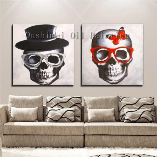 Hand Painted Cool Oil Painting for Home Decor Hang Paintings Modern Skeleton Art Picture Halloween Gift Abstract Canvas Painting