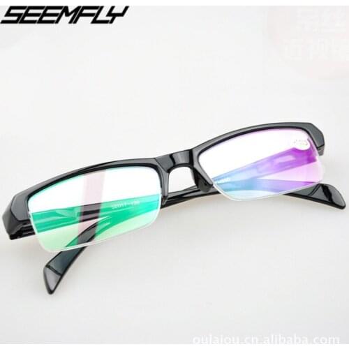 Seemfly Finished Myopia Glasses Women Men Half Frame Fashion Shortsighted Eyeglasses Unisex Nearsighted Eyewear -1.0 To -4.0