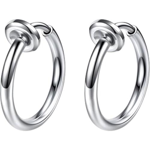 2PCS Unisex Punk Clip on Earring Piercing Or Fake Body Nose Or Lip Circle Rings Body Jewelry Earring for Cool Guys