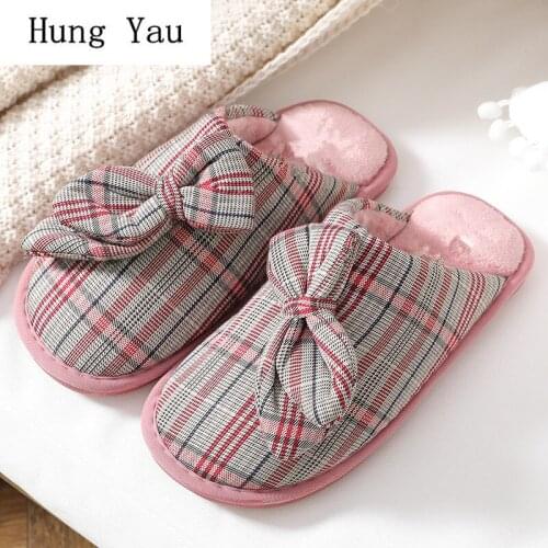 Winter Women Slippers Butterfly-knot Warm Indoor Flips Flops New Fashion Platform Female Slides Non-slip Flat Home Comfortable