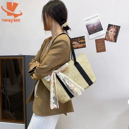 CAREY KEY Ribbon Straw Bag Weaving Handbag 2021 Summer New Bohemia Rattan Shoulder Bags Casual Large Capacity Beach Holiday Bags