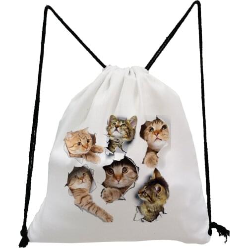 3D Cute Cat Family Print Drawstring Bags Simple Gym Travel Backpack Bag Portable Casual Storage Bag Unisex Waterproof Shoes Bag