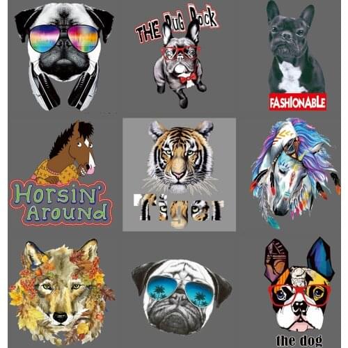 Fine Tiger Dog Pet Animal Heat Transfer Clothes Patches Iron On transfer Punk Foxes Horse Sticker for Man Women T-shirt Decor