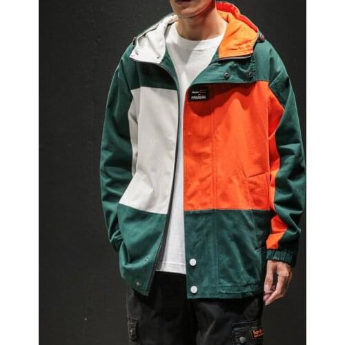 2020 Spring New Large Size Hooded Jacket Loose Contrast Color Stitching Jacket Men Japanese Streetwear Mens Jackets and Coats