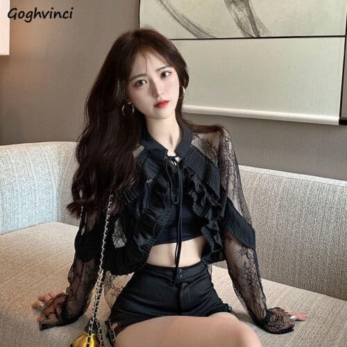Jackets Women Sexy Ladies Clothes Ruffled Lace Baggy Cropped Summer Sun Protection Soft Casual Fashion Korean Style Cozy Retro