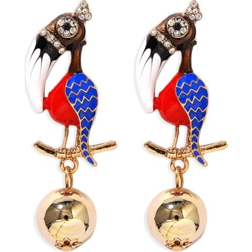 Dvacaman Special Metal Round Ball Woodpecker Drop Earrings for Women Unique Fashion Bird Dangle Earrings Chic Gifts Jewelry 2020