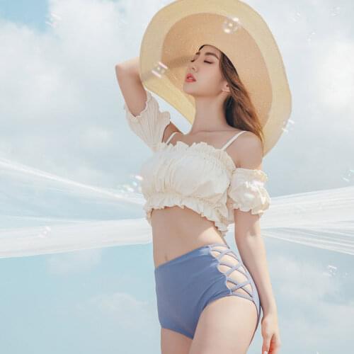 Womens Bikini Set Padded Off Shoulder Biquini High Waist Swimwear Swimsuit High Quality Beach Suit 2020 Korean Design