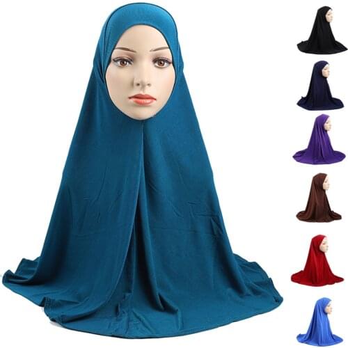 One Piece Amira Hijab Plain Muslim Women Prayer Scarf Wrap Head Cover Islamic Turban Headscarf Niquabs Khimar Arab Veil Niqab