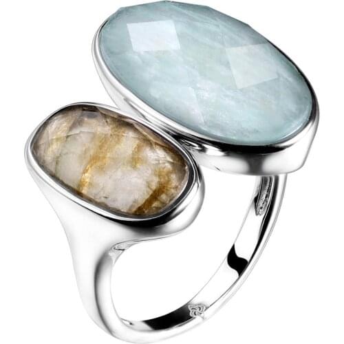 DORMITH real 925 sterling silver gemstone ring natural amazonite labradorite stone rings for women jewelry rejustable size ring