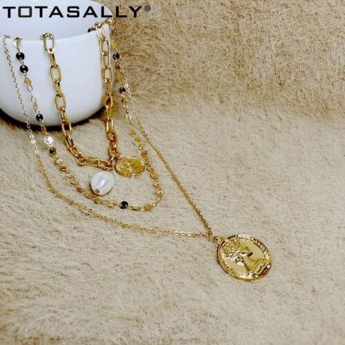 TOTASALLY Vintage Coins Pendant Necklaces INS Hot Chain Simulated Pearl Charms Women Collar Necklace 2020 Top Jewelry dropship