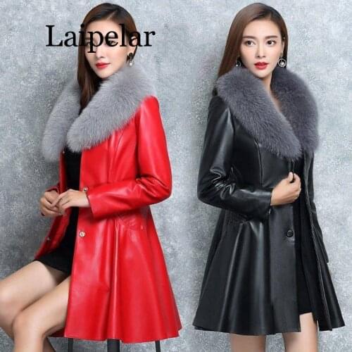 2019 Winter Women Leather Fur Jackets Womens Cotton Padded Overcoat Imitate Fox Wool Outerwear Manteau Femme Hiver Faux
