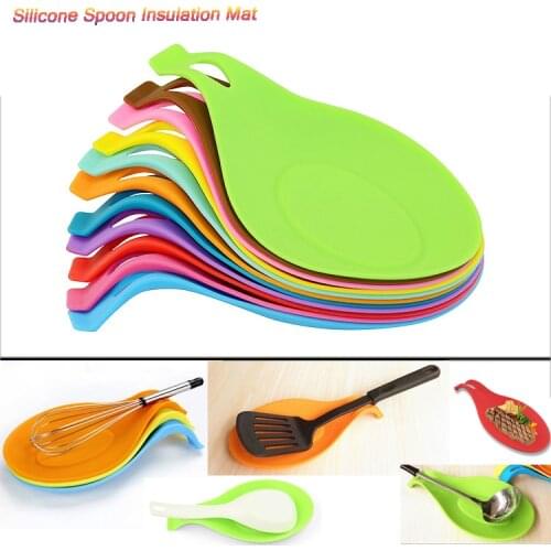 1pcs Soft Silicone Spoon Insulation Mat Heat Resistant Placemat Tray Spoon Pad Desk Mat Drink Glass Coaster Kitchen Tool