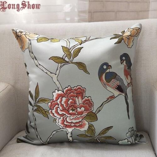1Pcs Luxury Modern Parrot Jacquard Pattern 45x45cm Square PillowCase 100% Damask Silk Satin Pillow Cover