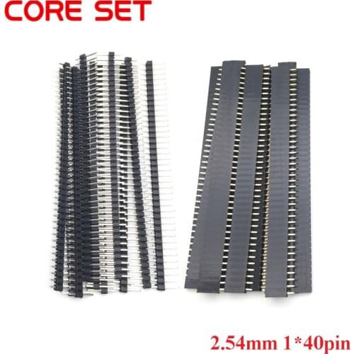 20pcs 10 pairs 40 Pin 1x40 Single Row Male and Female 2.54 Breakable Pin Header PCB JST Connector Strip for Arduino Black