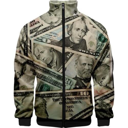 2021 New United States Dollar Zipper Jackets Casual Hoodies Fashion Highstreet Autumn Spring money Sweatshirt Clothes