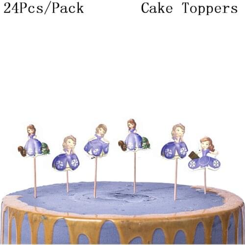 24PCS Princess Sophia Decorate girls Birthday Party Cake Topper Favors Princess Theme Baby Shower baking cake top deco Sticks